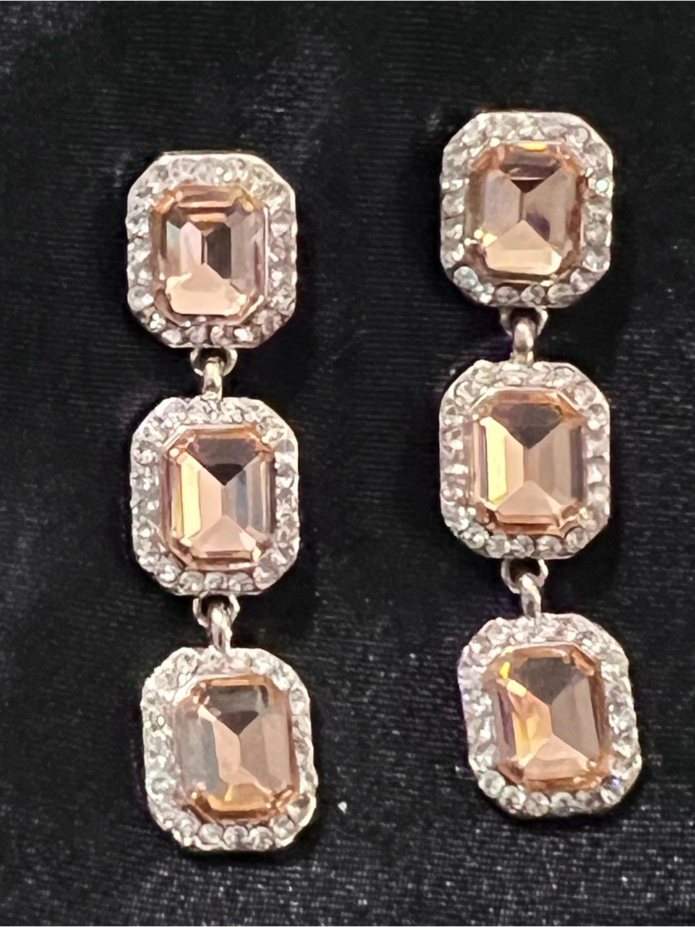 Rose Gold Champagne Crystal Drop Earrings Pageant Prom Formal Statement